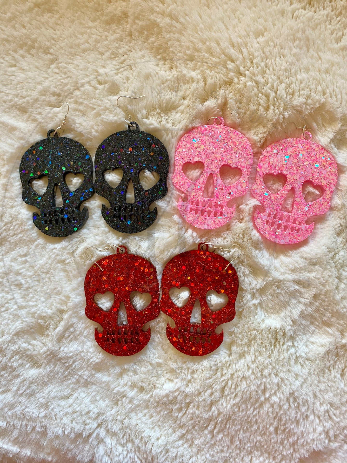 Glitter Skull Drop Earrings